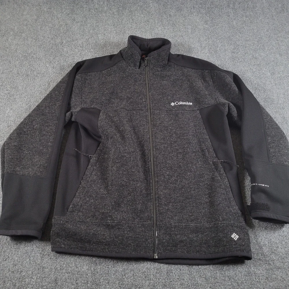 Columbia Omni Heat Jacket‎ Mens M Gray Softshell Thermal Lined Wool Blend Coat